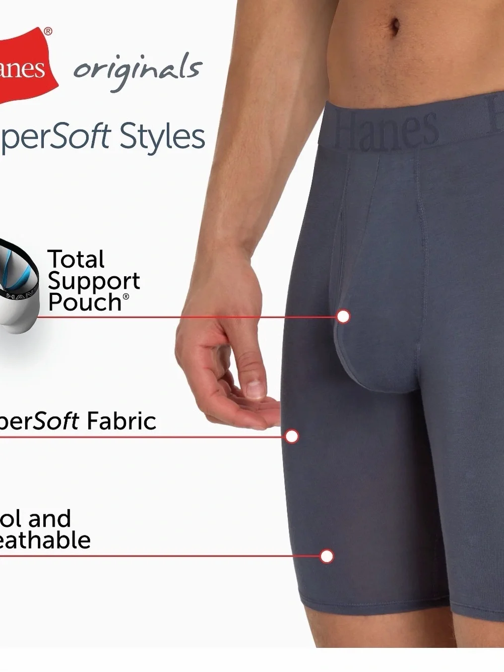 💜Hanes Originals Men's SuperSoft Boxer Brief Longer Leg, 3PackSize:Small(28-30)